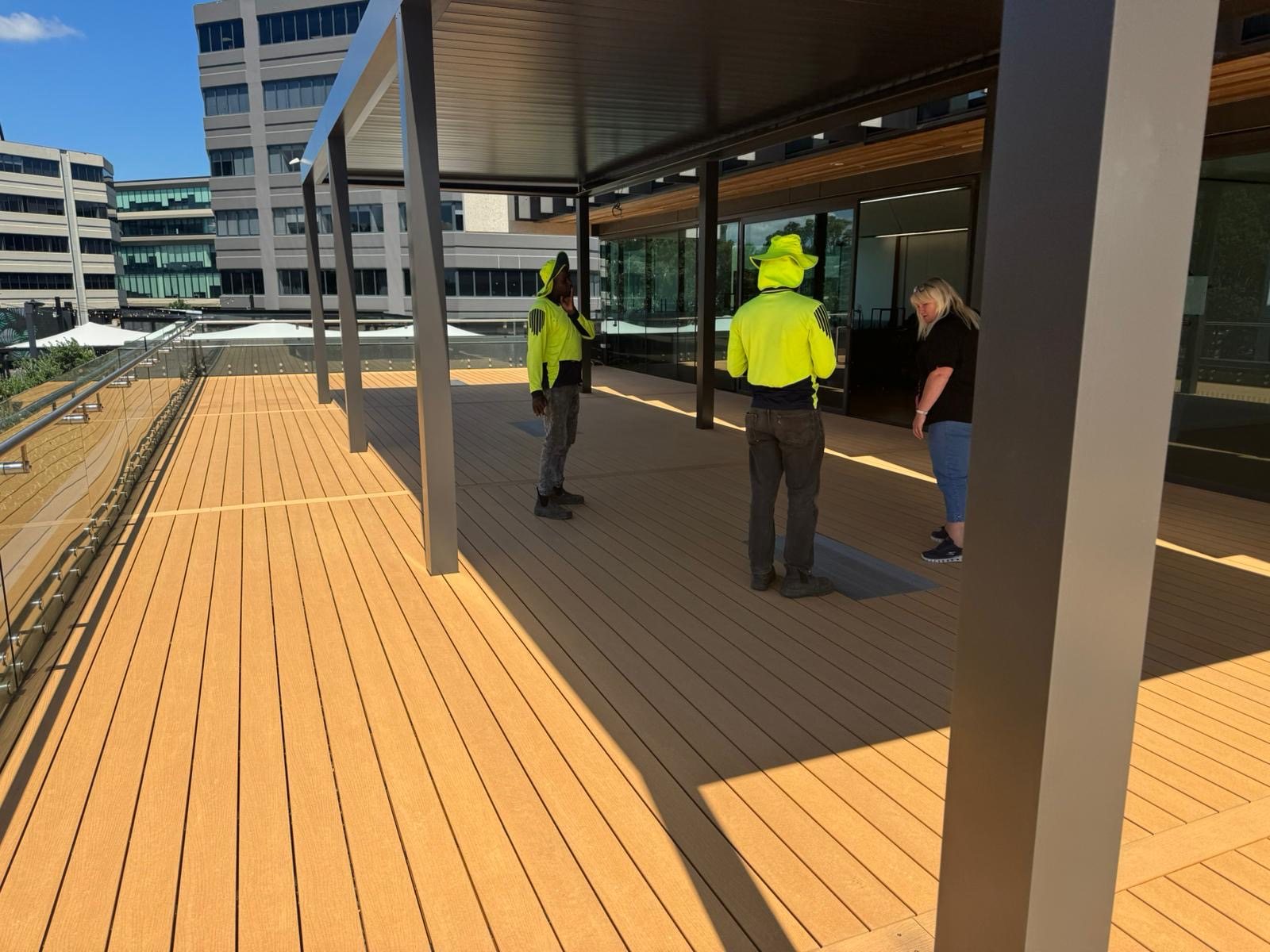 Completed commercial composite deck and outdoor seating area in Auckland